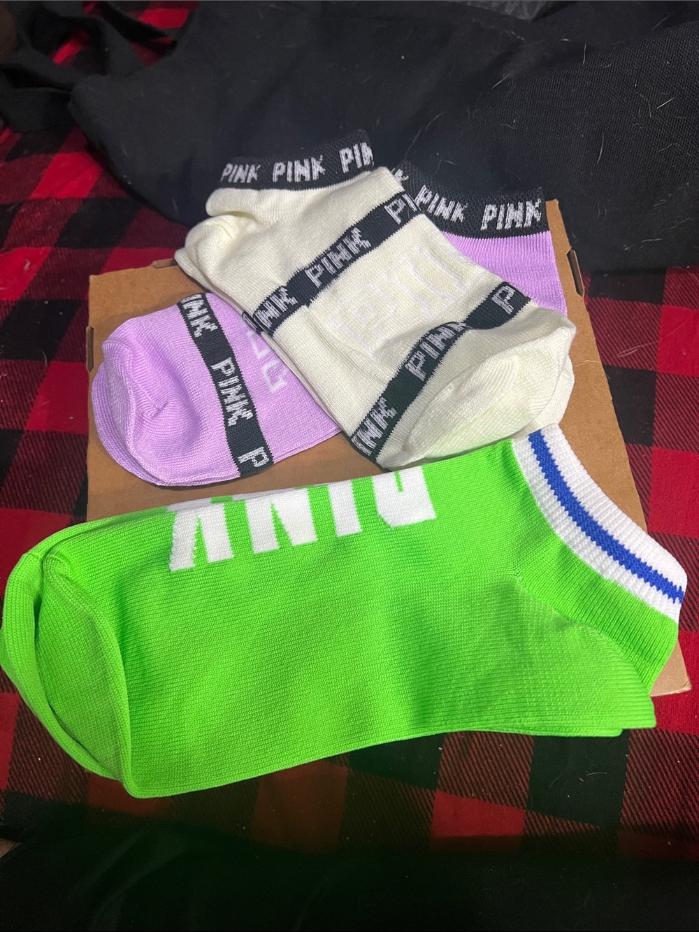 PINK Victoria's Secret No-Show Sock Trio – Lime Green, Lilac & Cream